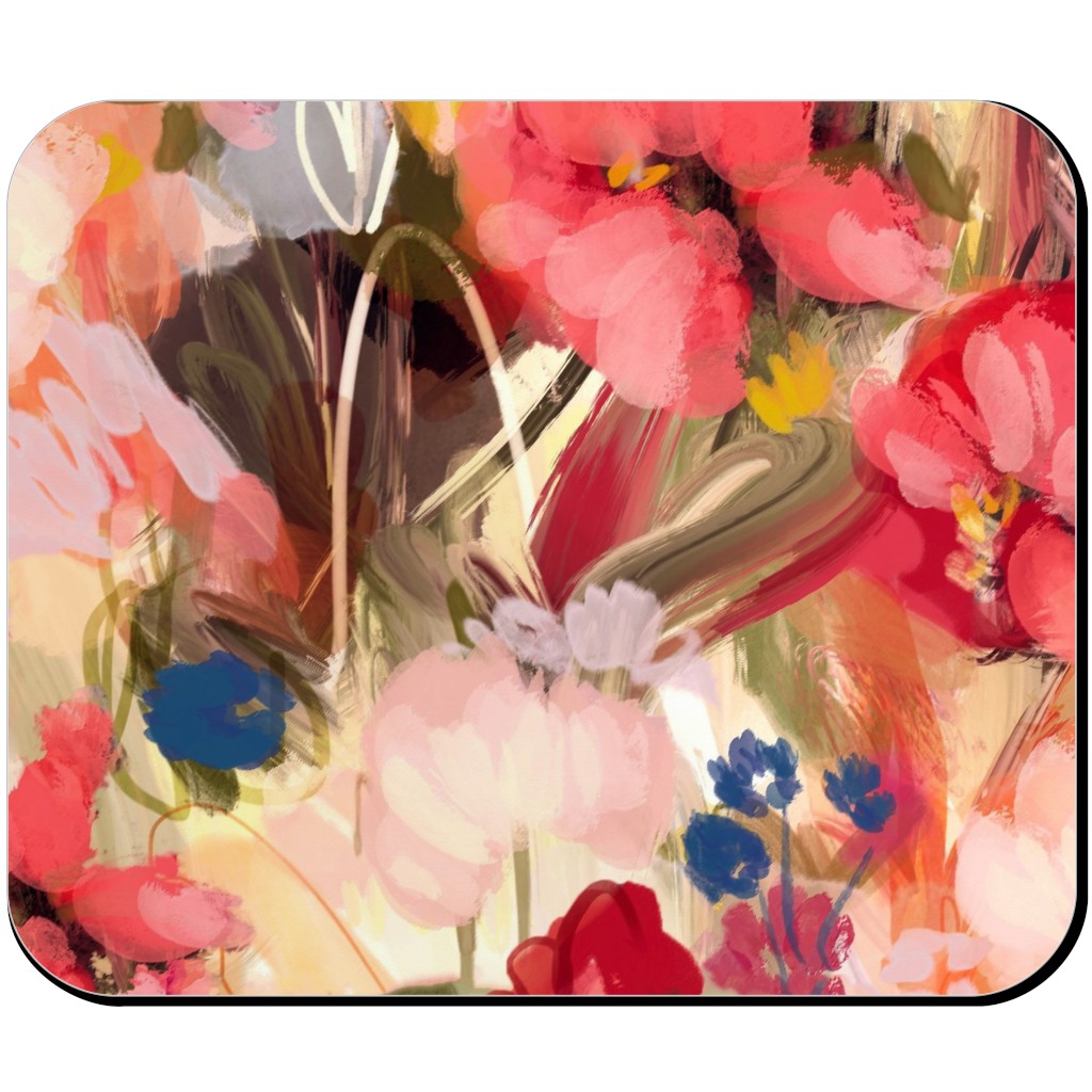 Painterly Abstract Floral Mouse Pad, Rectangle, Pink, Bright Pink
