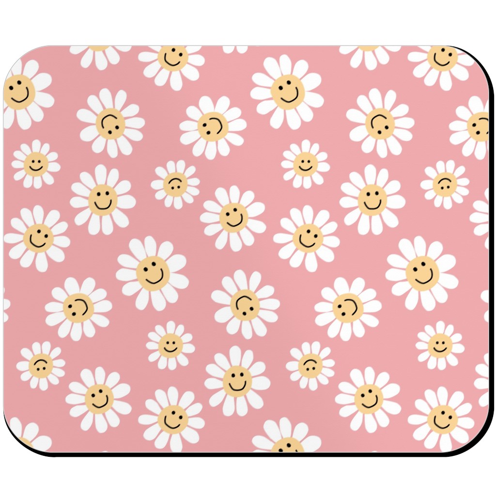 Smiley Daisy Flowers - Pink Mouse Pad, Rectangle Ornament, Pink