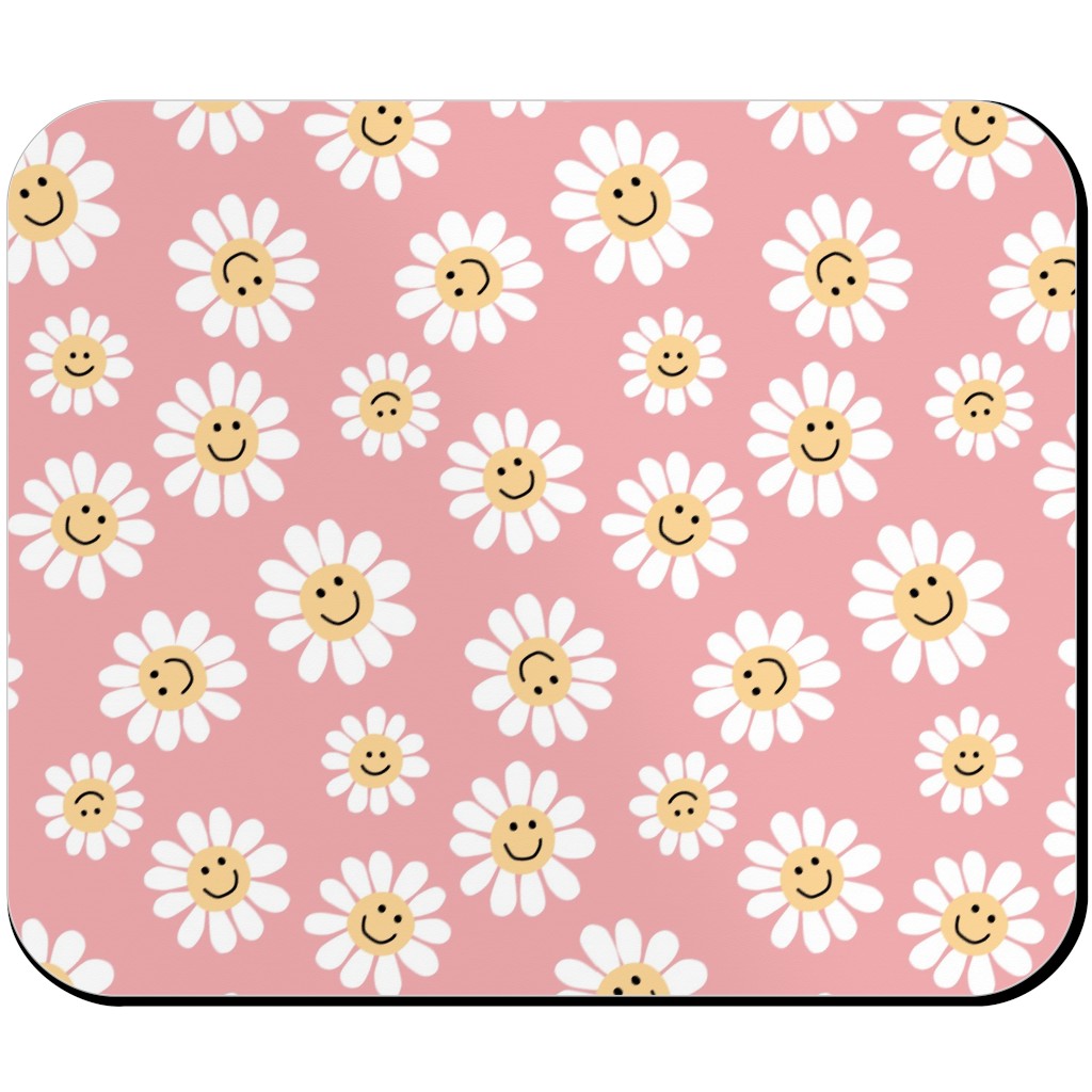 Smiley Daisy Flowers - Pink Mouse Pad, Rectangle, Pink, Bright Pink