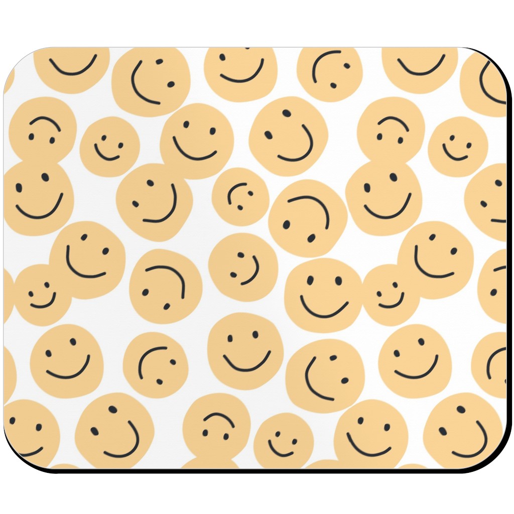 Happy Smiley Faces - Yellow Mouse Pad, Rectangle Ornament, Yellow