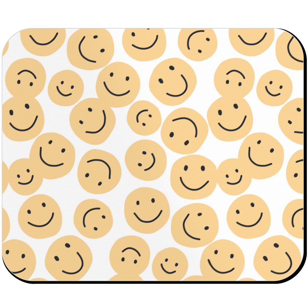 Happy Smiley Faces - Yellow Mouse Pad, Rectangle, Yellow