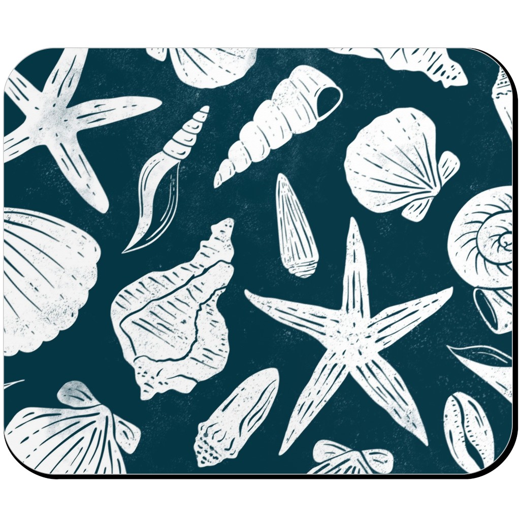 Textured Ocean Seashells - Dark Blue Mouse Pad, Rectangle, Blue, True Blue