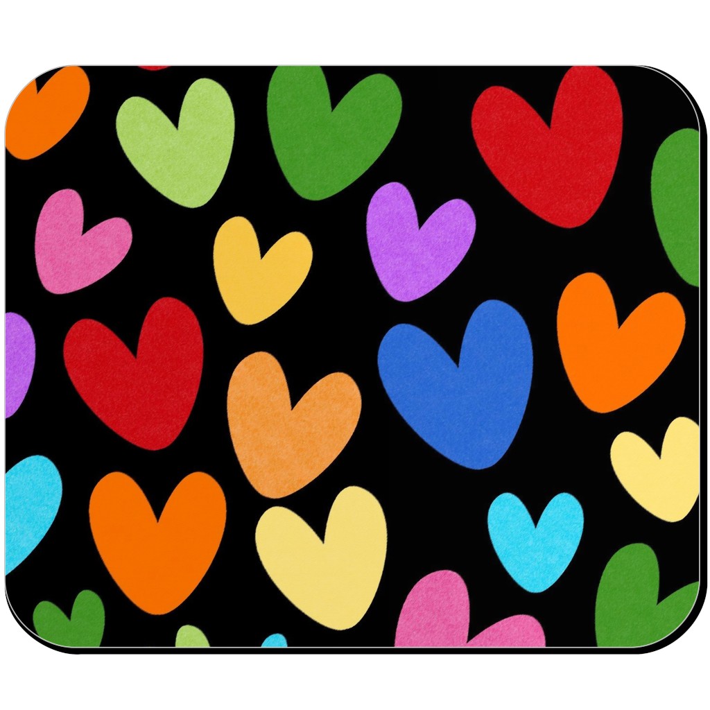 Rainbow Hearts - Black Mouse Pad, Rectangle, Multicolor