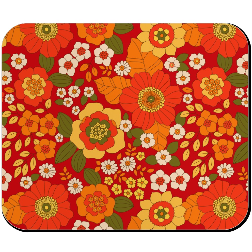 Vintage Flora - Red Mouse Pad, Rectangle Ornament, Orange