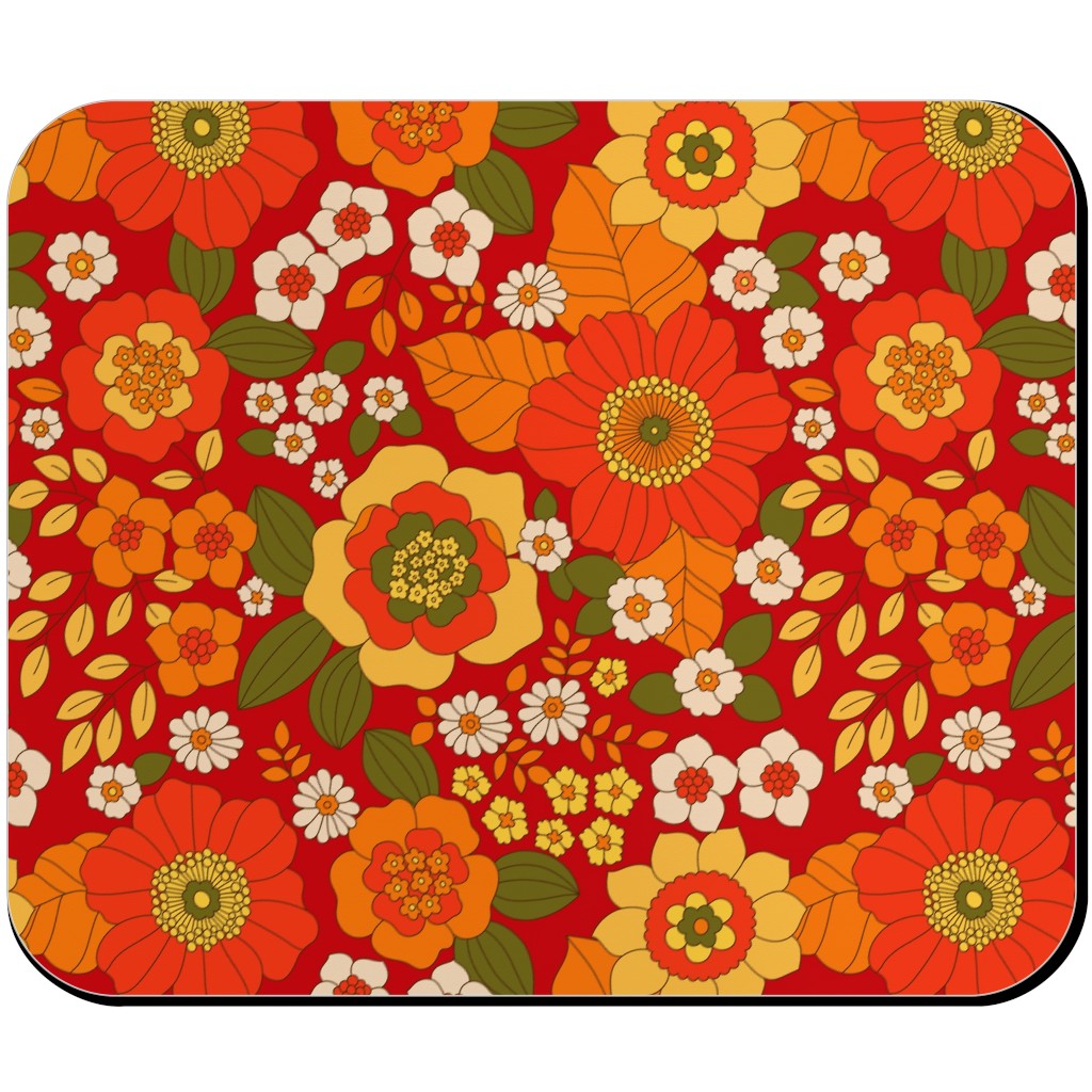 Vintage Flora - Red Mouse Pad, Rectangle, Orange