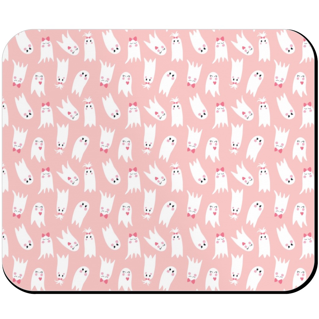 Sweet White Ghosts on Pink Mouse Pad, Rectangle, Pink