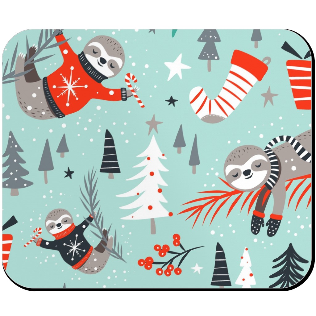Slothy Holidays Mouse Pad, Rectangle, Multicolor