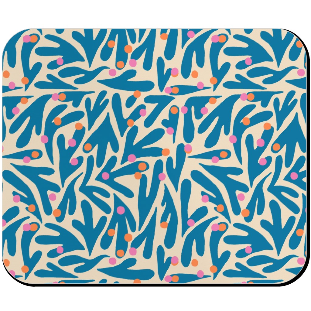 Funky Flora - Blue and White Mouse Pad, Rectangle Ornament, Blue