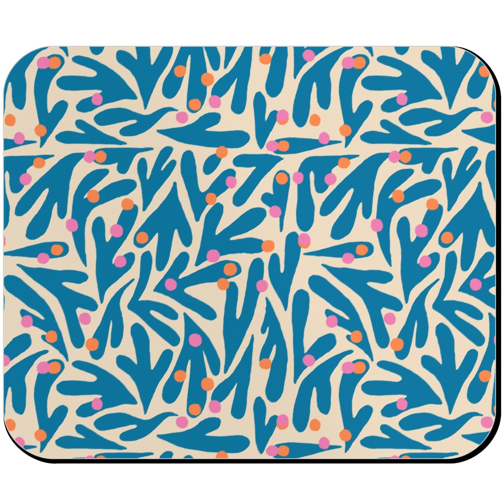 Funky Flora - Blue and White Mouse Pad, Rectangle, Blue, True Blue