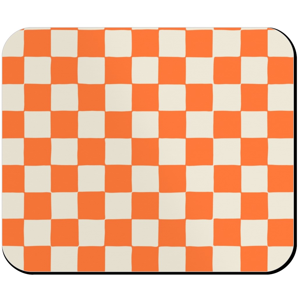 Retro Checkerboard - Bright Orange Mouse Pad, Rectangle Ornament, Orange