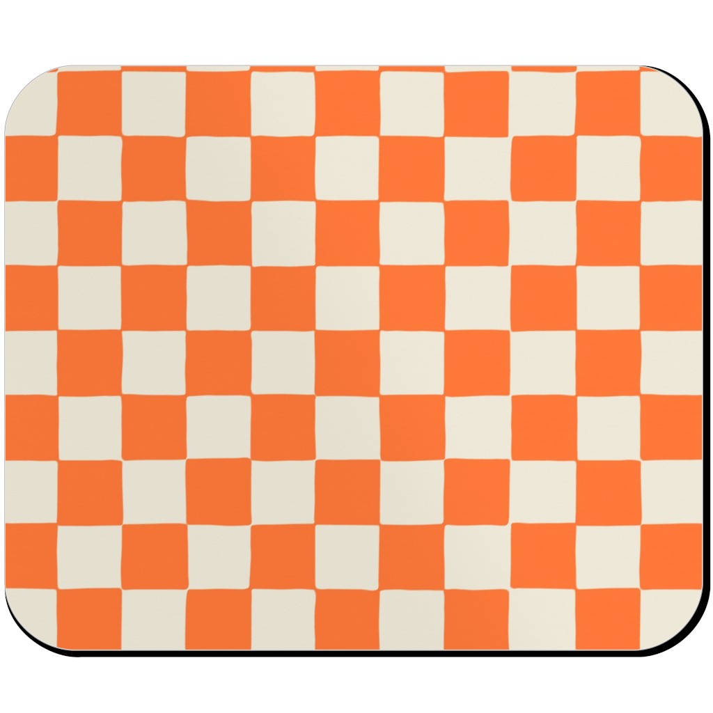 Retro Checkerboard - Bright Orange Mouse Pad, Rectangle, Orange, Orange