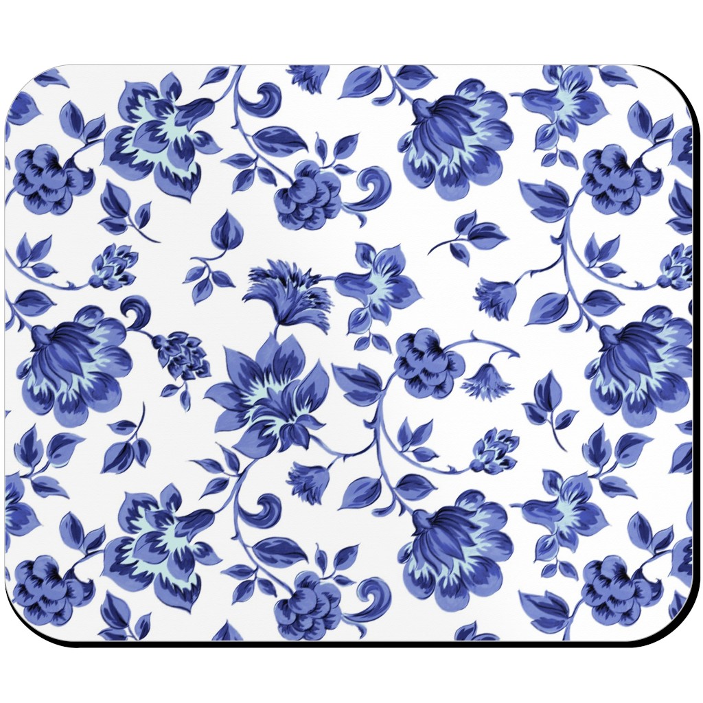 Fleurs De Provence - Blue and White Mouse Pad, Rectangle Ornament, Blue
