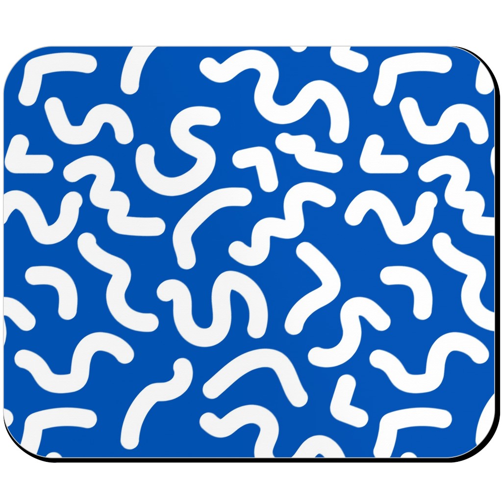 Dark Squiggles - Blue Mouse Pad, Rectangle, Blue, True Blue
