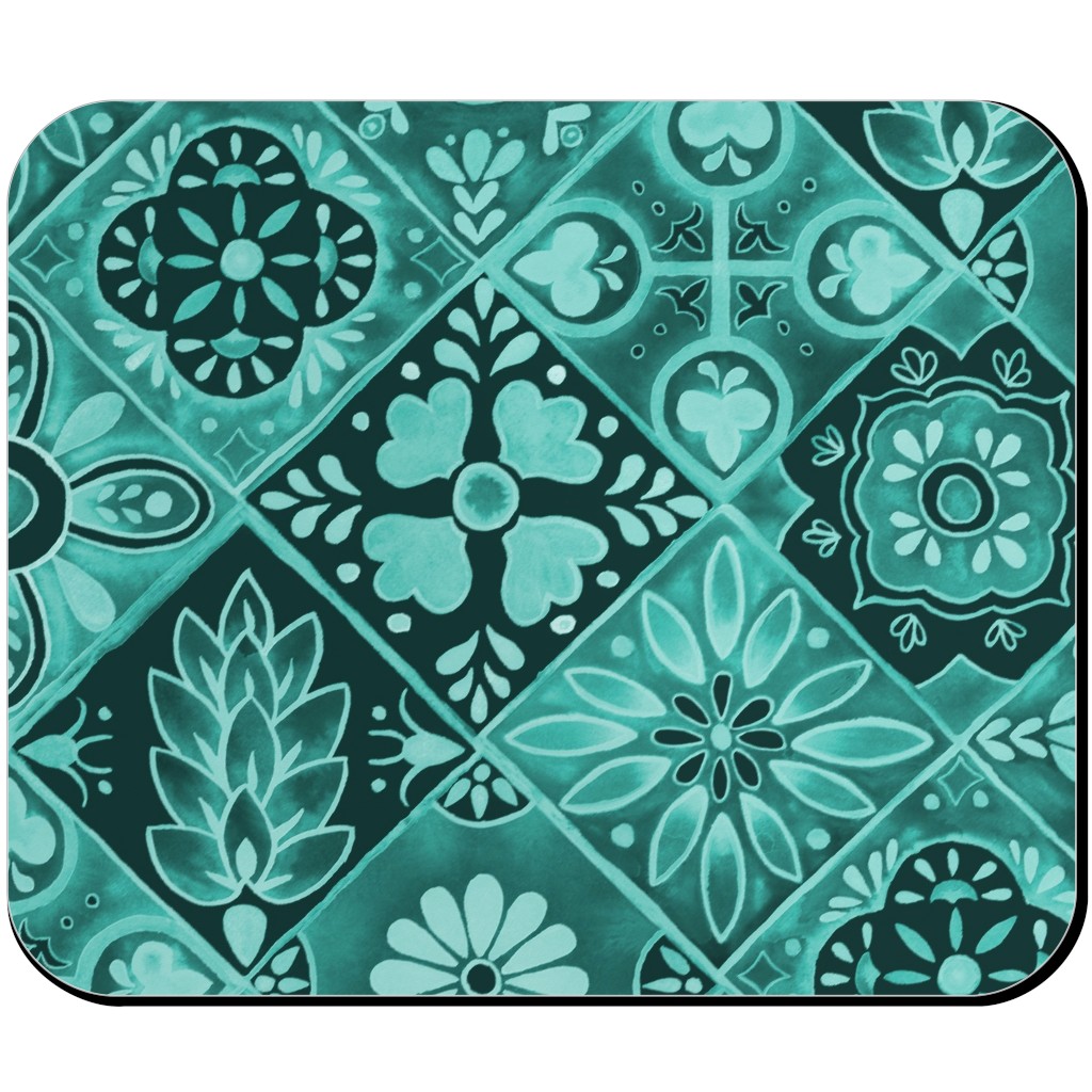 Watercolor Talavera Tiles Mouse Pad, Rectangle, Green, Classic Green