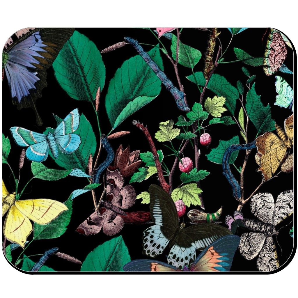 Butterfly Sanctuary - Multi on Black Mouse Pad, Rectangle, Multicolor