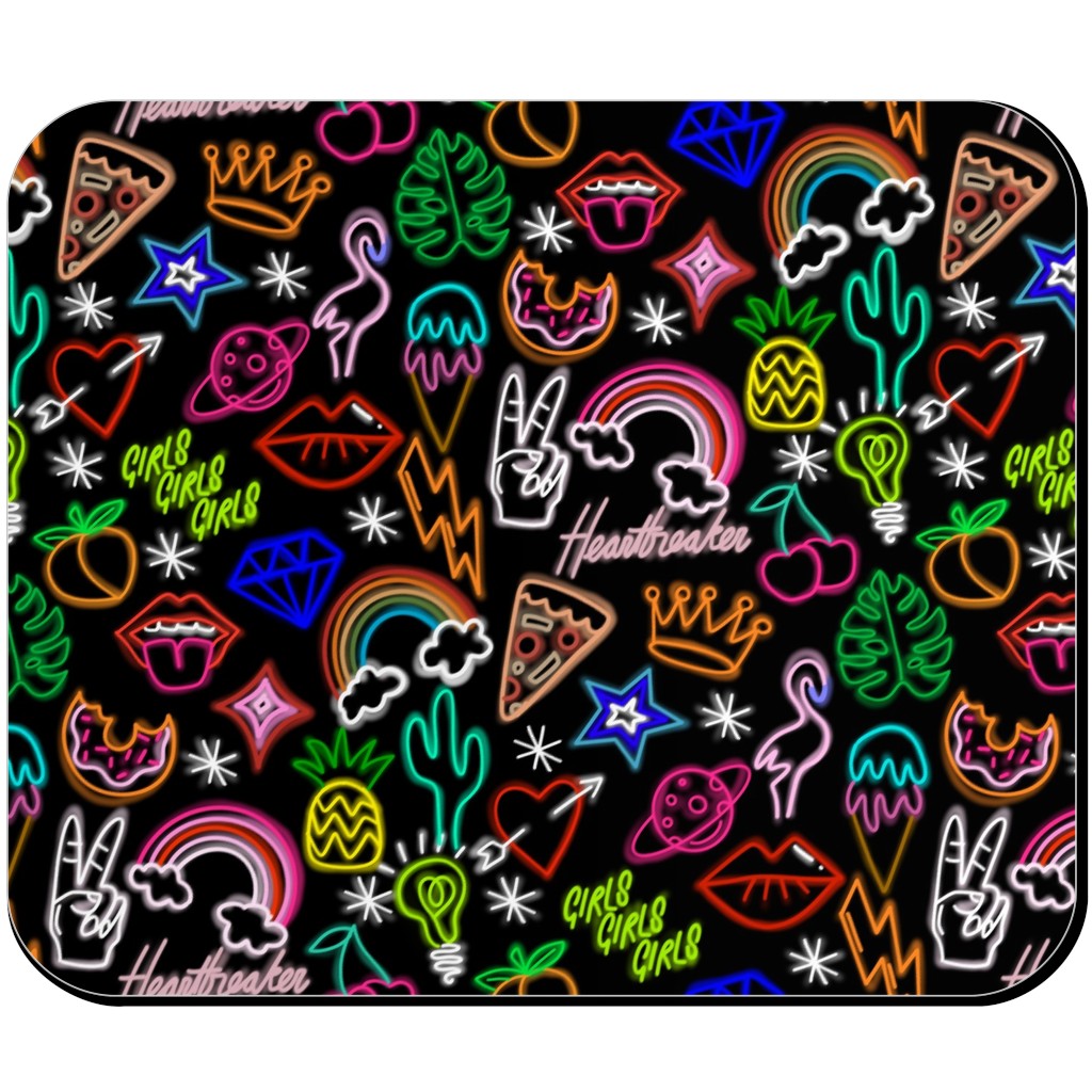 Neon Signs - Black Mouse Pad, Rectangle, Multicolor
