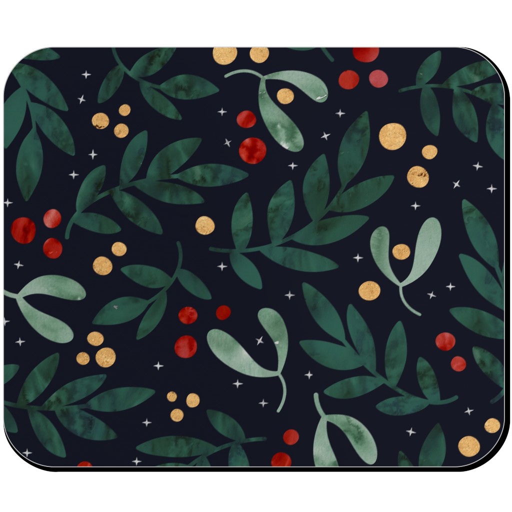 Christmas Berries - Dark Mouse Pad, Rectangle, Green, Classic Green