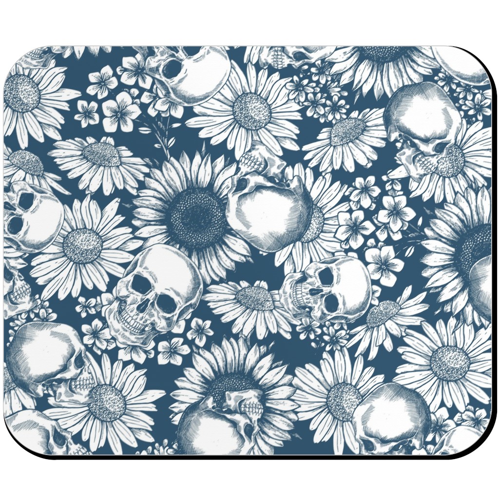 Floral Skull - Blue Mouse Pad, Rectangle Ornament, Blue