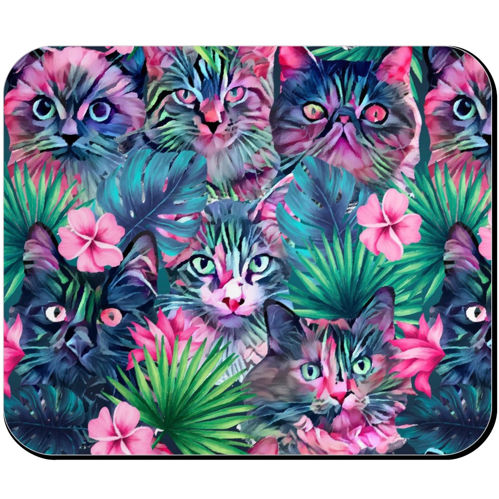 Summer Floral Cats - Multi Mouse Pad, Rectangle Ornament, Multicolor