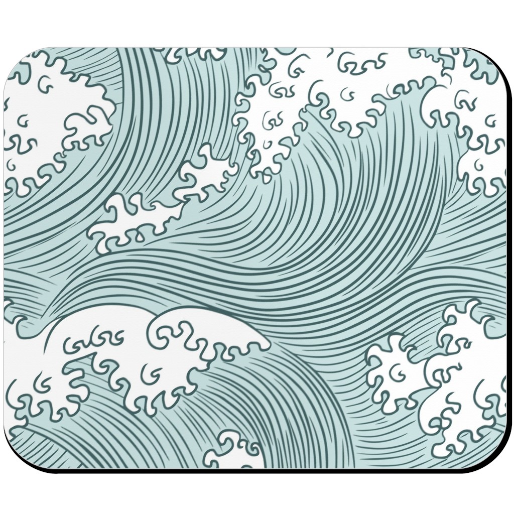 Japanese Waves Mouse Pad, Rectangle, Blue