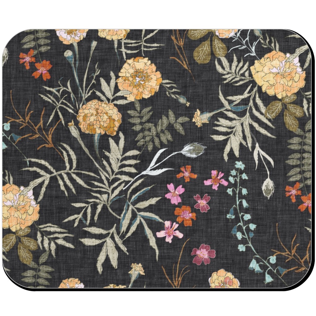 Marigold Love - Dark Mouse Pad, Rectangle, Black, Black