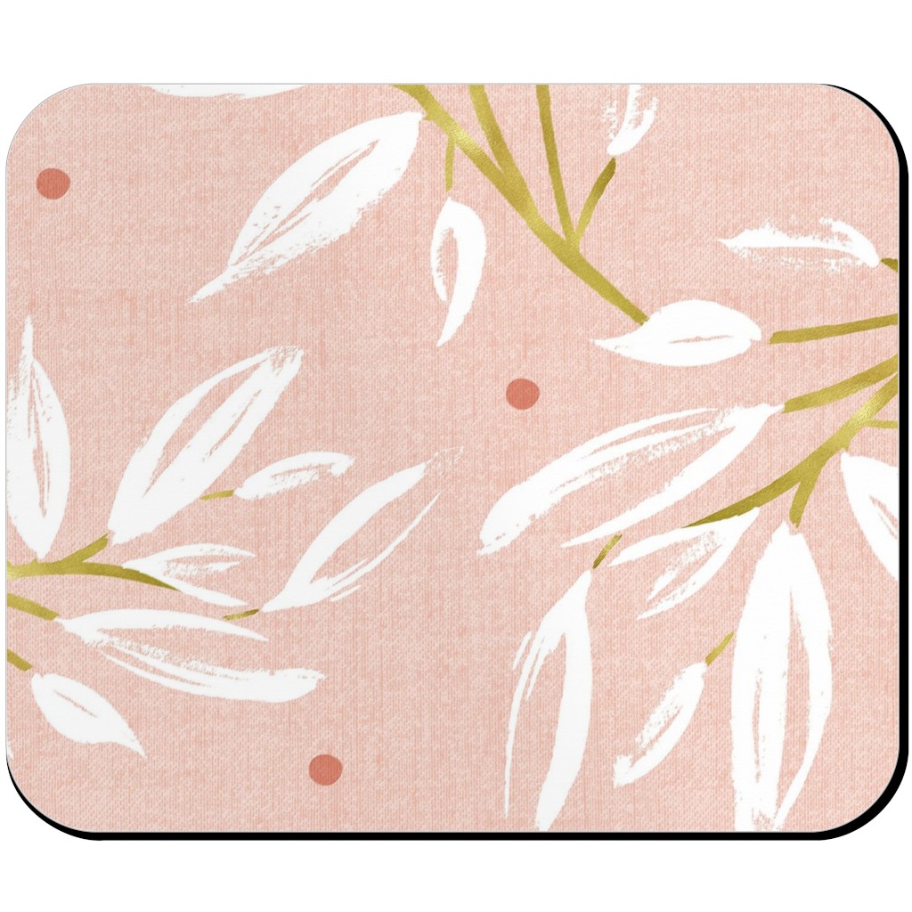 Zen - Gilded Leaves - Blush Pink Large Mouse Pad, Rectangle, Pink, Bright Pink