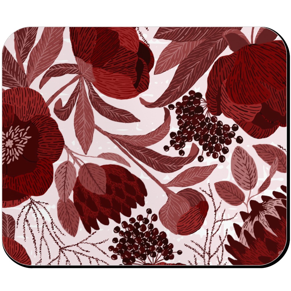 Peony and King Protea - Burgundy Mouse Pad, Rectangle, Red, Red