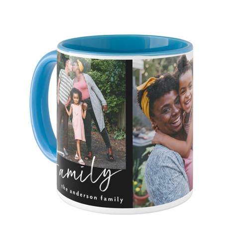 Family Tilt Script Mug, Light Blue,  , 11oz, Black