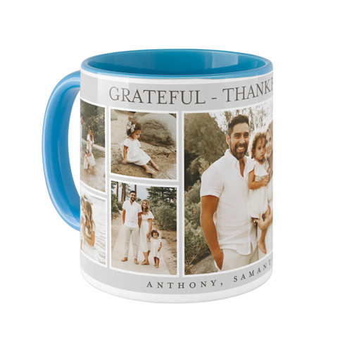 Grateful Thankful Blessed Frames Mug, Light Blue,  , 11oz, Gray