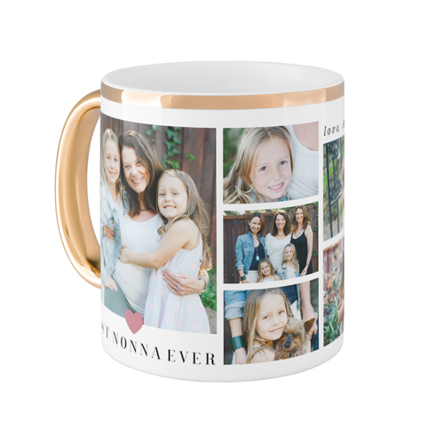 Heart Frames Mug, Gold Handle,  , 11oz, Pink