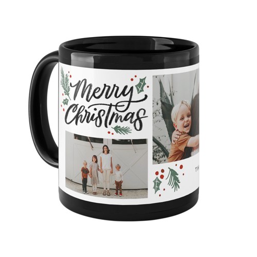 Merry Christmas Evergreen Mug, Black,  , 11oz, White