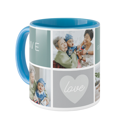 We Love Heart Grid Mug, Light Blue, , 11oz, Blue, cedar