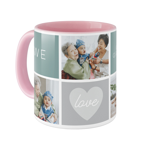 We Love Heart Grid Mug, Pink, , 11oz, Blue, cedar