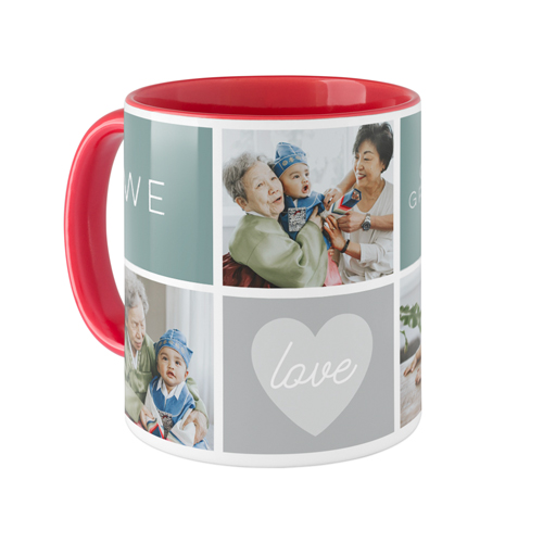 We Love Heart Grid Mug, Red,  , 11oz, Blue