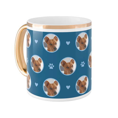 Floating Paws and Pets Mug, Gold Handle,  , 11oz, Blue