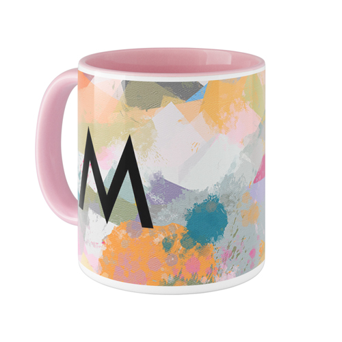 Abstract Colors Custom Text Mug, Pink,  , 11oz, Multicolor