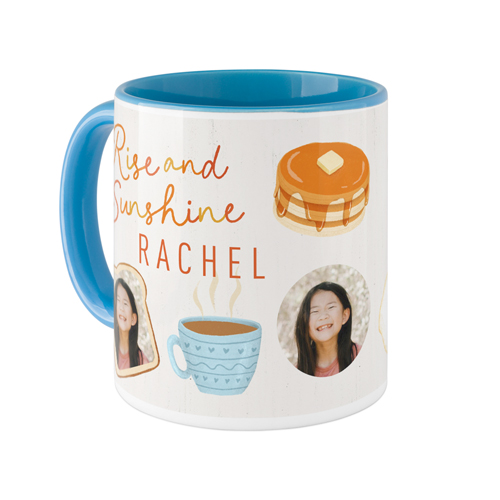 Floating Faces and Coffee Mug, Light Blue,  , 11oz, Beige