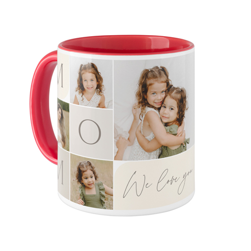Mom Color Grid Mug, Red, , 11oz, Beige, antique white