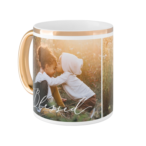 Blessed Script Mug, Gold Handle,  , 11oz, White