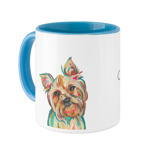 Yorkie Custom Text Mug, Light Blue,  , 11oz, Multicolor