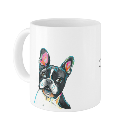 Frenchie Custom Text Mug, White,  , 11oz, Multicolor