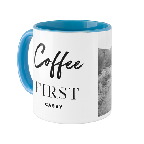 Coffee First Mug, Light Blue,  , 11oz, White