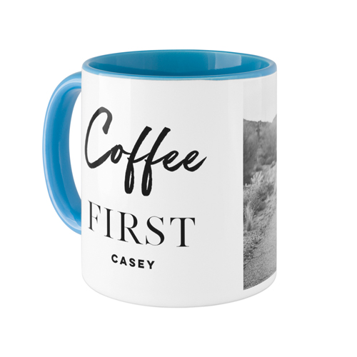 Coffee First Mug, Light Blue, , 11oz, White, white