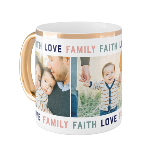 Faith Love Family Mug, Gold Handle,  , 11oz, Blue