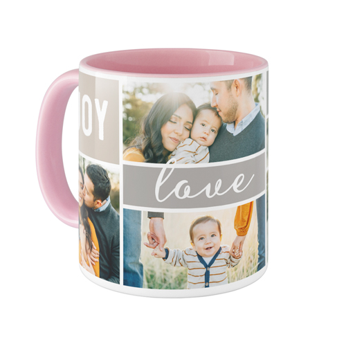 Joy Love Family Mug, Pink,  , 11oz, Gray
