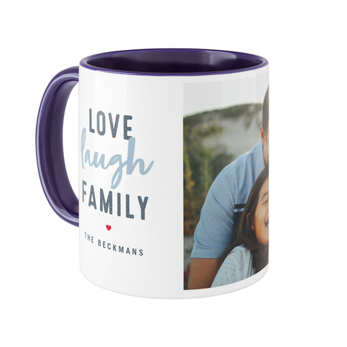 Love Laugh Family Mug, Blue,  , 11oz, White