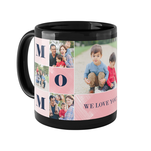 Mom Color Blocks Mug, Black,  , 11oz, Pink