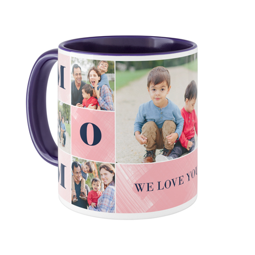 Mom Color Blocks Mug, Blue,  , 11oz, Pink