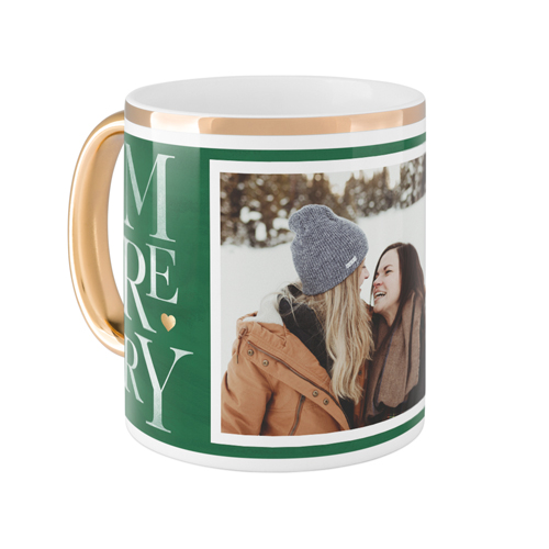 Merry Green Mug, Gold Handle,  , 11oz, Green