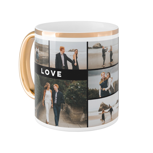 Eternal Love Grid Mug, Gold Handle, , 11oz, Black, black